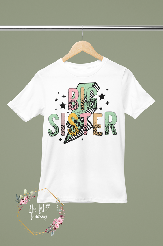 Tiny Tots Big Sister Colorful Lighting Bolt Sibling Matching Tee's-White, Matchy Matchy, Sibling T Shirts