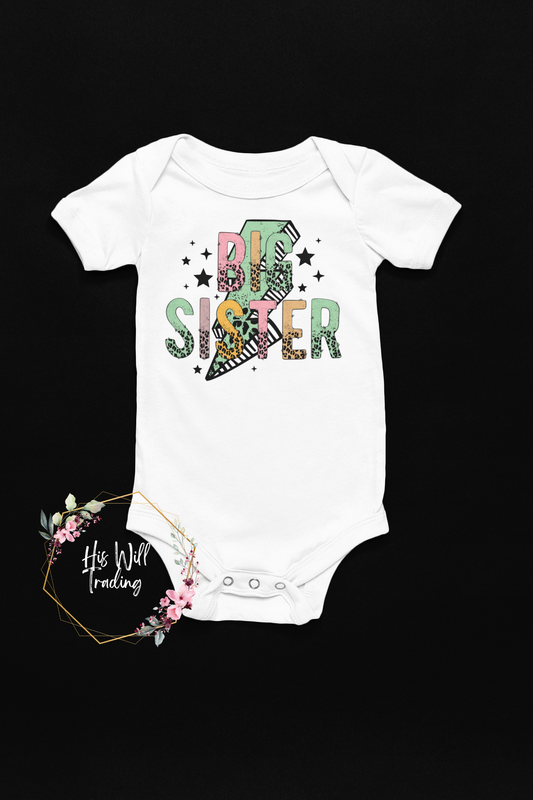 Infant Big Sister Colorful Lighting Bolt Sibling Matching Tee's-White, Matchy Matchy, Sibling T Shirts