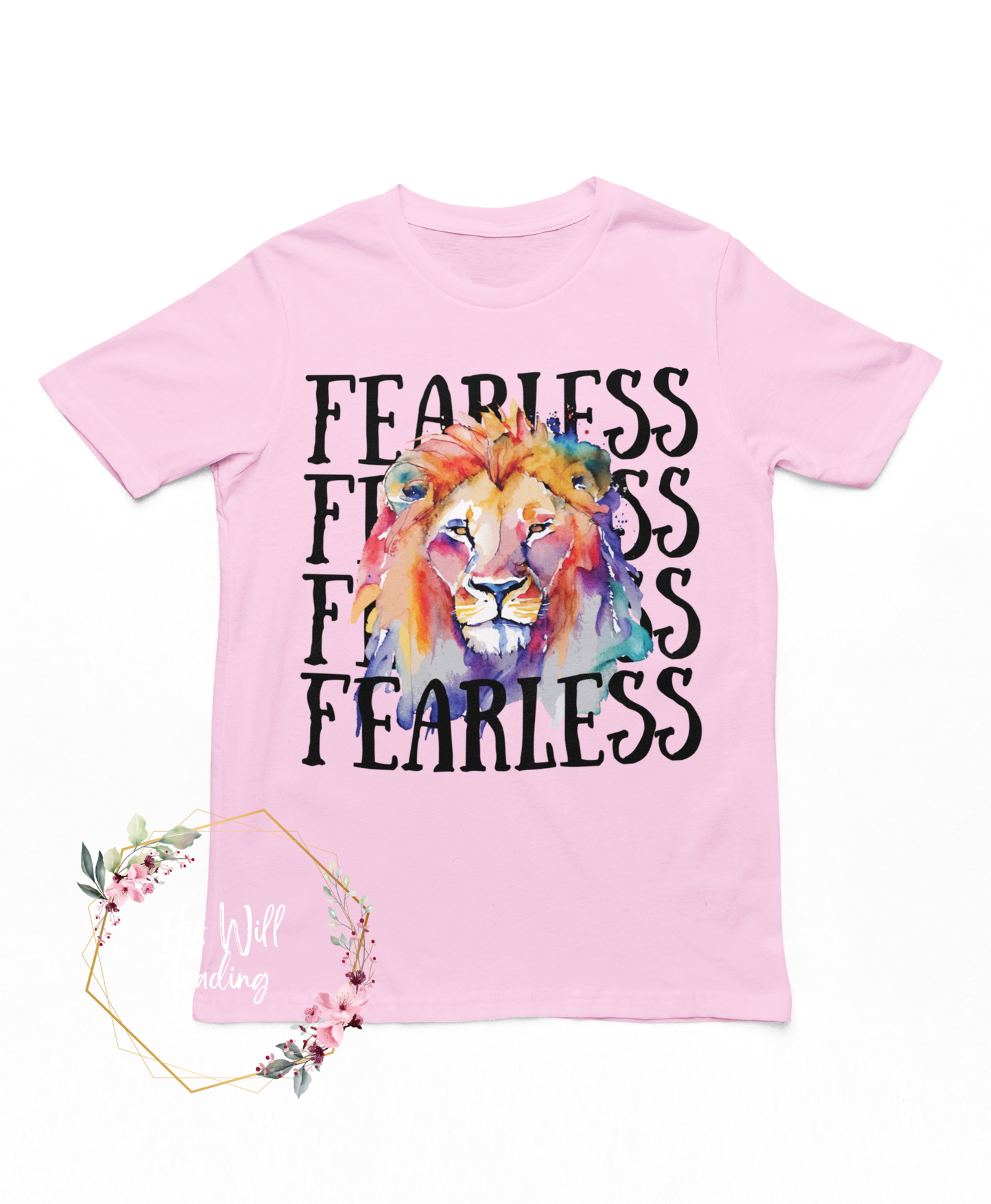 FEARLESS Watercolor Lion Youth Tee, Christian Graphic Tee, Courage of a Lion Tee