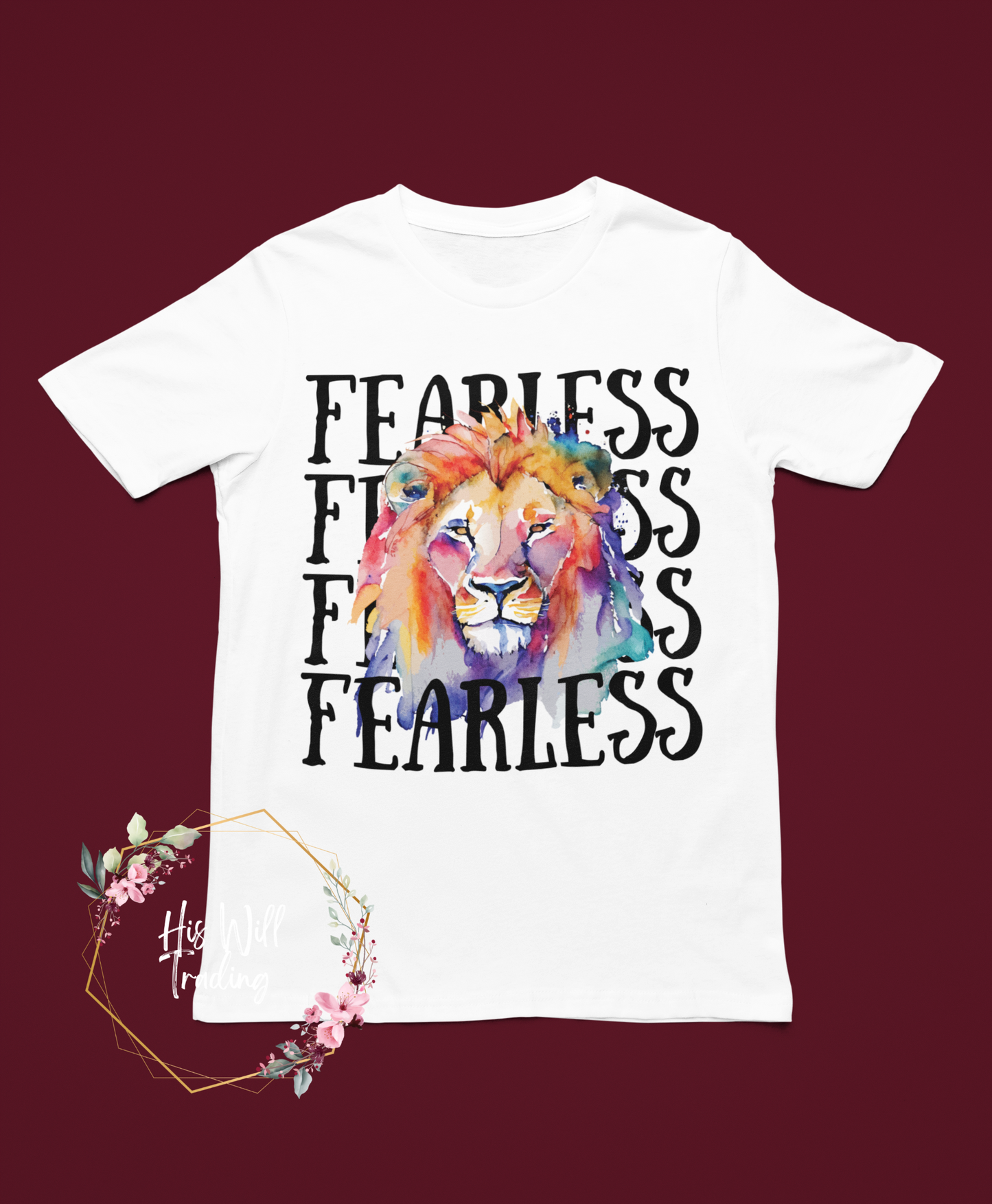 FEARLESS Watercolor Lion, Christian Graphic Tee, Courage of a Lion Tee