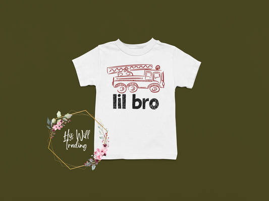 Firetruck Lil Bro Toddler Tee, Lil Bro, Big Bro, Sibling Matching Tees
