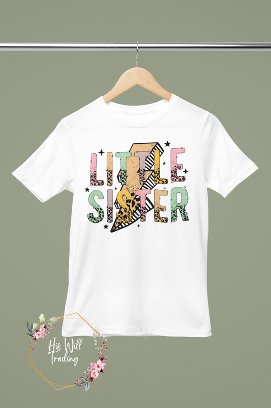 Tiny Tots Little Sister Colorful Lighting Bolt Sibling Matching Tee's-White, Matchy Matchy, Sibling T Shirts