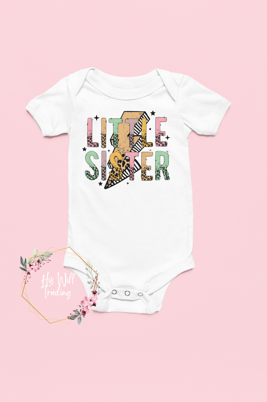 Infant Little Sister Colorful Lighting Bolt Sibling Matching Tee's-White, Matchy Matchy, Sibling T Shirts