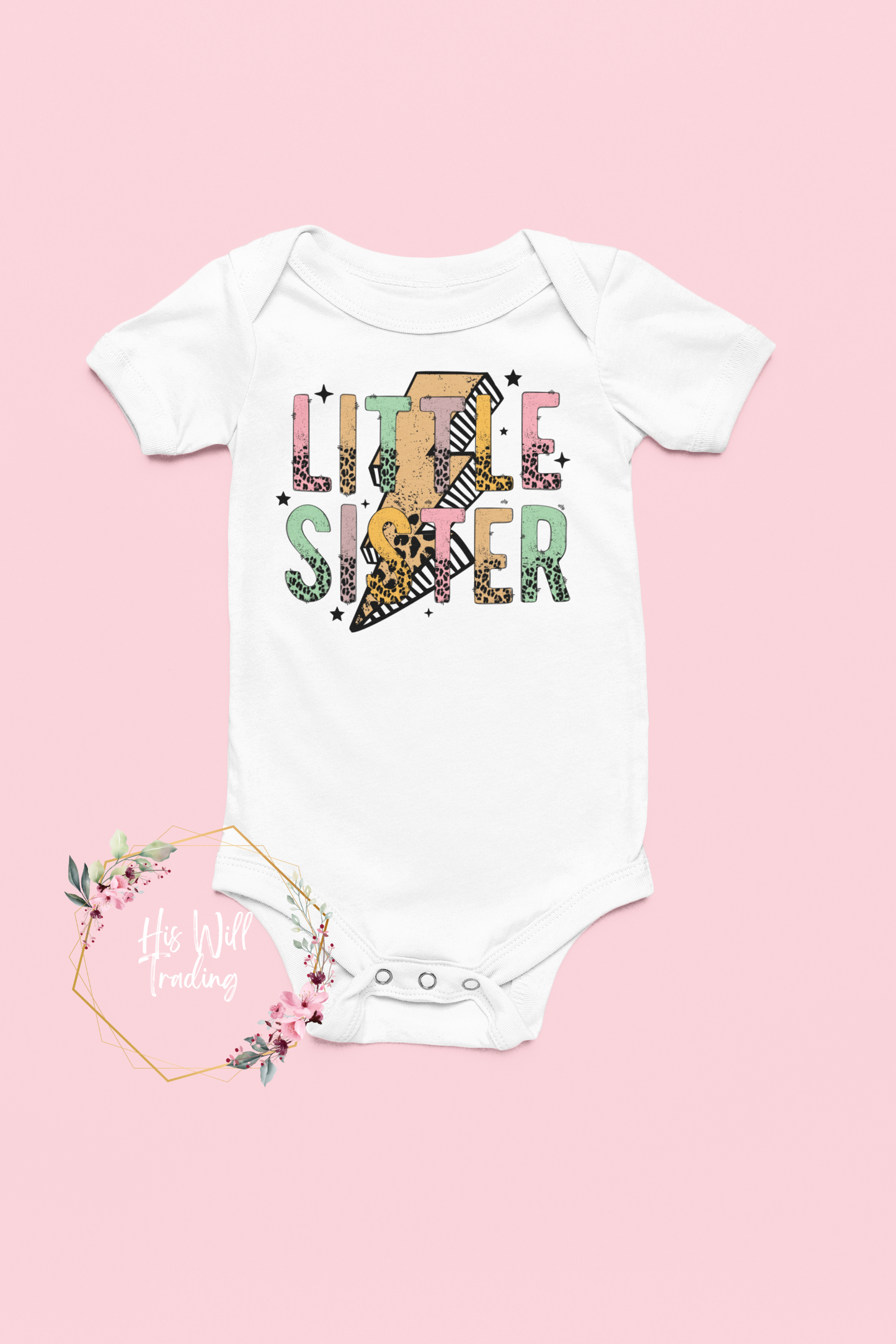 Tiny Tots Little Sister Colorful Lighting Bolt Sibling Matching Tee's-White, Matchy Matchy, Sibling T Shirts