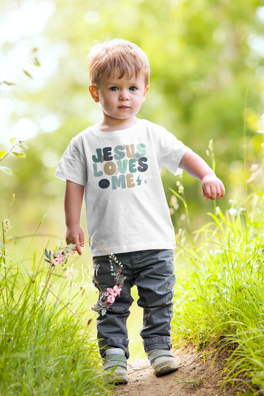 Jesus Loves Me Toddler unisex tee, Religious graphic tee for toddlers white