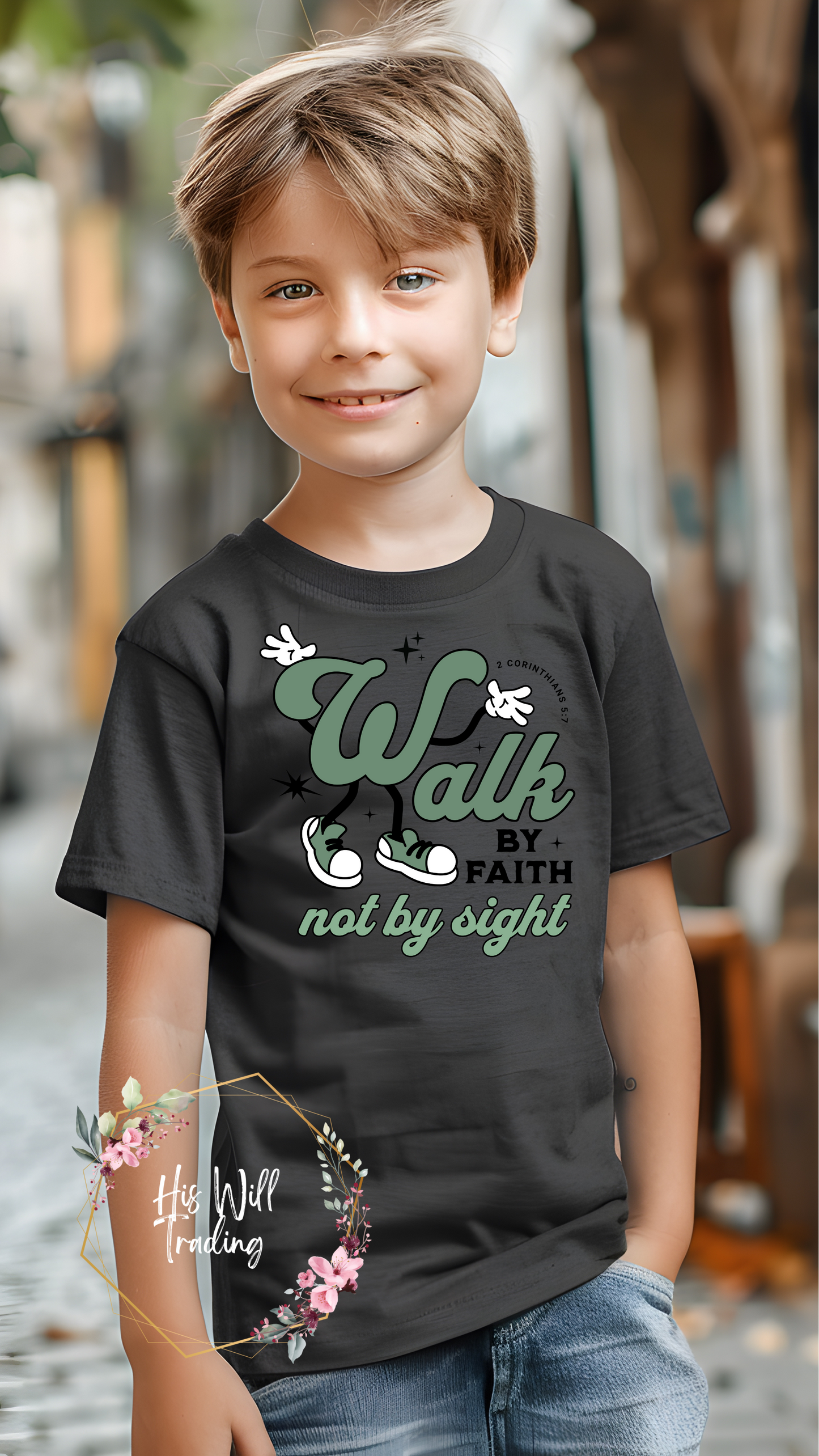 Walk By Faith Youth Tee, Christian Graphic Tee, Bella Canvas Graphic Tee