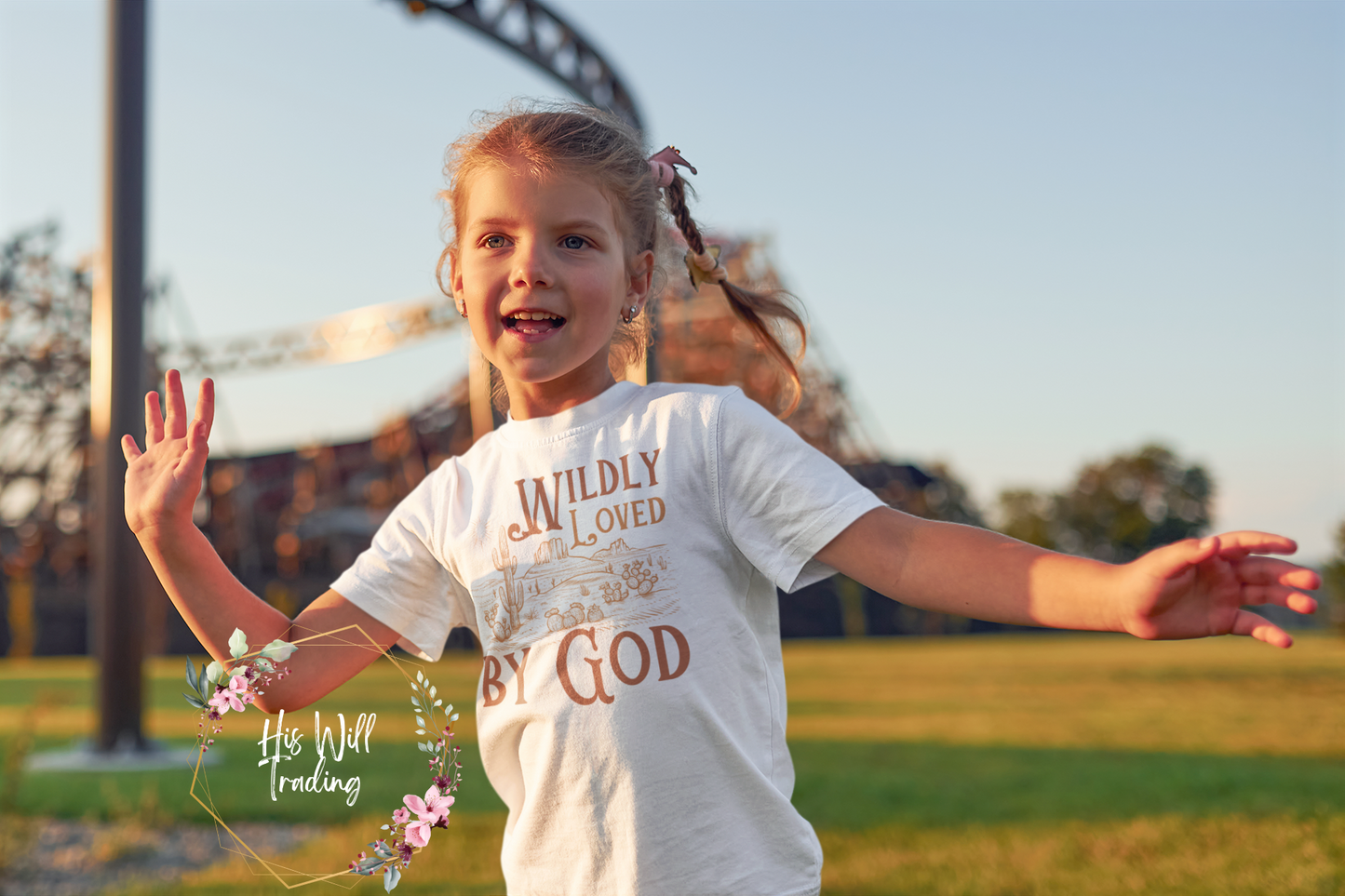 Wildly Loved By God Youth Tee White, Christian Graphic Tee, Kids Graphic Tee, Light Blue