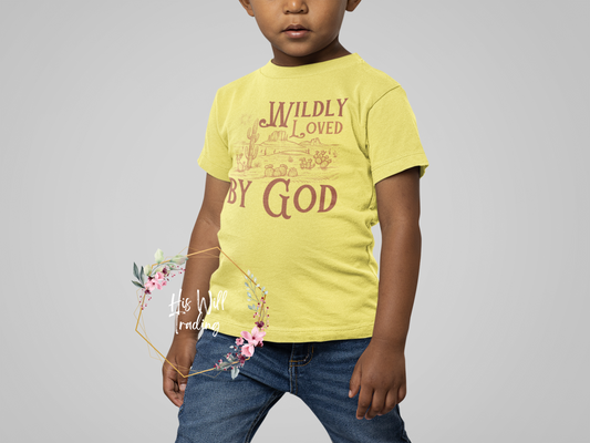 Wildly Loved By God Toddler Unisex Tee Yellow, Religious Graphic Tee for Toddlers